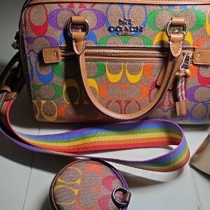 Coach Rainbow Limited Edition Signature Canvas Satchel W/ Matching Coin Purse!